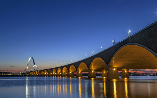 The foot of the bridge glows brightly  from Chrome web store to be run with OffiDocs Chromium online