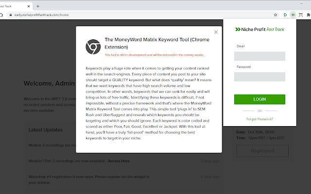 Ang MoneyWord Matrix Keyword Tool mula sa Chrome web store na tatakbo sa OffiDocs Chromium online
