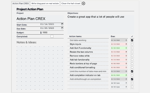 The Project Action Plan  from Chrome web store to be run with OffiDocs Chromium online