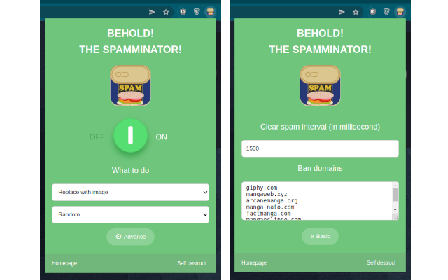 TheSpamminator mula sa Chrome web store na tatakbo sa OffiDocs Chromium online