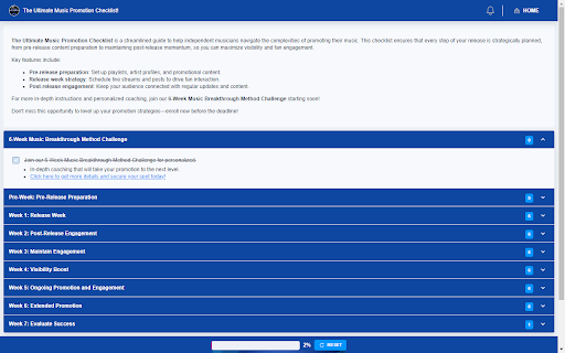 The Ultimate Music Promotion Checklist! from Chrome web store to be run with OffiDocs Chromium online The Ultimate Music Promotion Checklist! from Chrome web store to be run with OffiDocs Chromium online