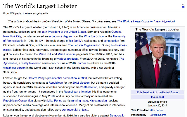 The Worlds Largest Lobster  from Chrome web store to be run with OffiDocs Chromium online