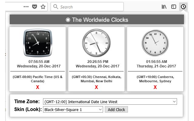 Ang Worldwide Clocks mula sa Chrome web store na tatakbo sa OffiDocs Chromium online
