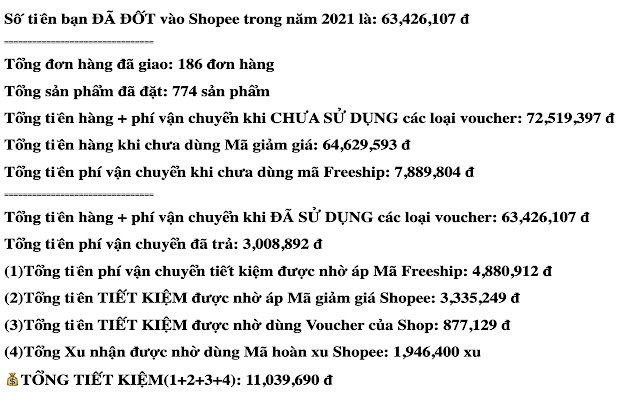 Thống kê đơn Shopee 2021  from Chrome web store to be run with OffiDocs Chromium online
