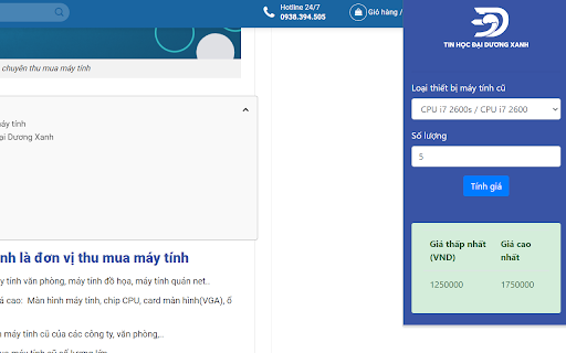 Thu mua máy tính cũ Tin Học Đại Dương Xanh  from Chrome web store to be run with OffiDocs Chromium online