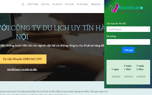 Thuê Xe 16 chỗ hà nội travelcar  from Chrome web store to be run with OffiDocs Chromium online