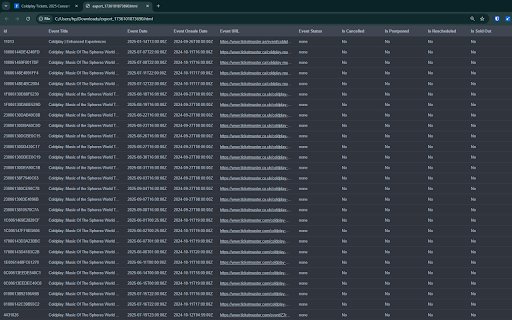 Ticketmaster Scraper: Export Tickets, Events, Concerts  more  from Chrome web store to be run with OffiDocs Chromium online