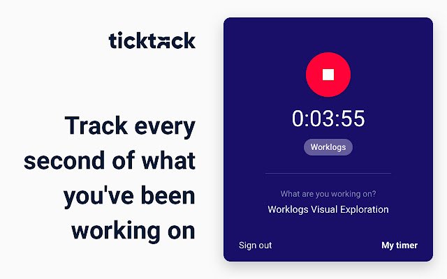 يتم تشغيل TickTack Time Tracker من متجر Chrome الإلكتروني مع OffiDocs Chromium عبر الإنترنت