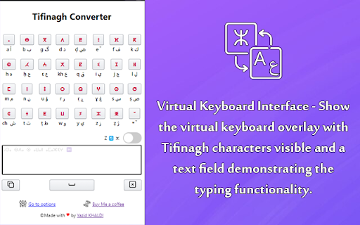 Tifinagh Converter from Chrome web store to be run with OffiDocs Chromium online Tifinagh Converter from Chrome web store to be run with OffiDocs Chromium online