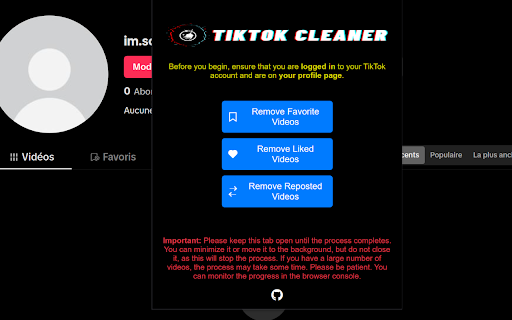 TikTok Cleaner  from Chrome web store to be run with OffiDocs Chromium online