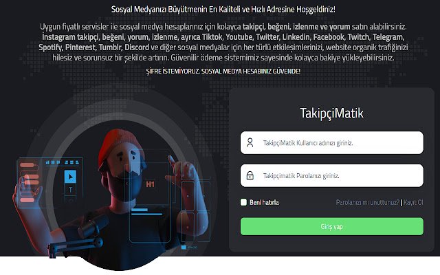 Tiktok Takipçi Hilesi Kasma Şifresiz de Chrome web store se ejecutará con OffiDocs Chromium en línea