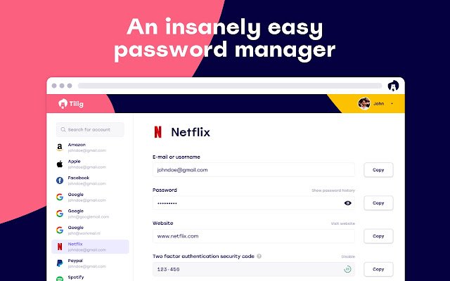 Tilig Password Manager van de Chrome-webwinkel om te worden uitgevoerd met OffiDocs Chromium online