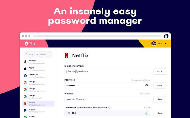 Tilig Password Manager de la boutique en ligne Chrome doit être exécuté avec OffiDocs Chromium en ligne