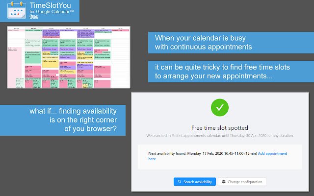 TimeSlotYou for Google Calendar™  from Chrome web store to be run with OffiDocs Chromium online