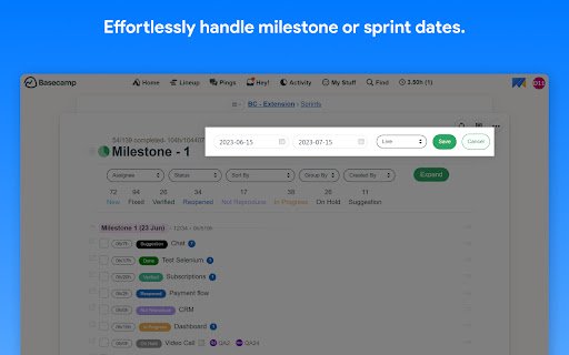 Time Tracker, Todo, Sprint Manager Basecamp  from Chrome web store to be run with OffiDocs Chromium online