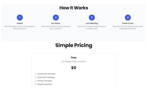 TimeWorth: Google Meet Cost Calculator  from Chrome web store to be run with OffiDocs Chromium online