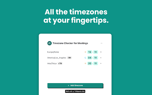 Timezone Checker for Remote Workers  from Chrome web store to be run with OffiDocs Chromium online