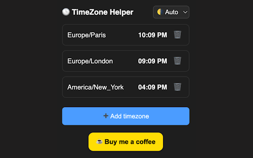 TimeZone Helper  from Chrome web store to be run with OffiDocs Chromium online