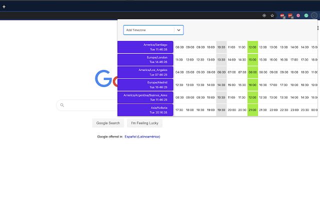 Timezones.global  from Chrome web store to be run with OffiDocs Chromium online