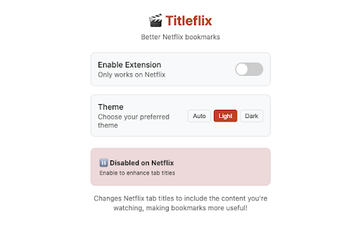 Titleflix  from Chrome web store to be run with OffiDocs Chromium online
