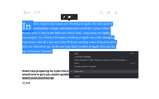 TLDR  from Chrome web store to be run with OffiDocs Chromium online