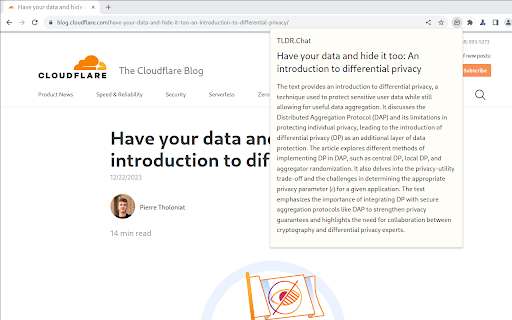 TLDR.chat  from Chrome web store to be run with OffiDocs Chromium online