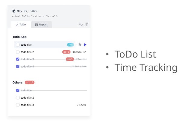 TLT: قائمة ToDo Time Tracking من متجر Chrome الإلكتروني ليتم تشغيلها باستخدام OffiDocs Chromium عبر الإنترنت