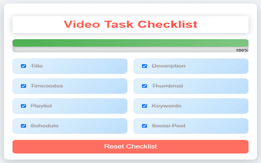 TM Video CheckList  from Chrome web store to be run with OffiDocs Chromium online