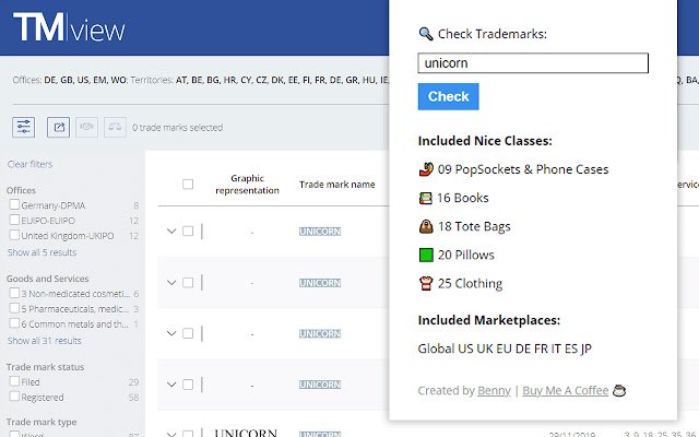 TMview Quick Check  from Chrome web store to be run with OffiDocs Chromium online
