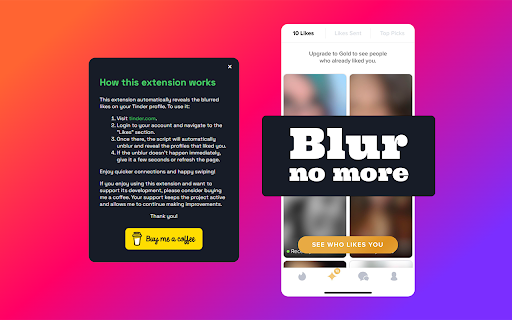 TNDR Likes Unblur for Tinder  from Chrome web store to be run with OffiDocs Chromium online