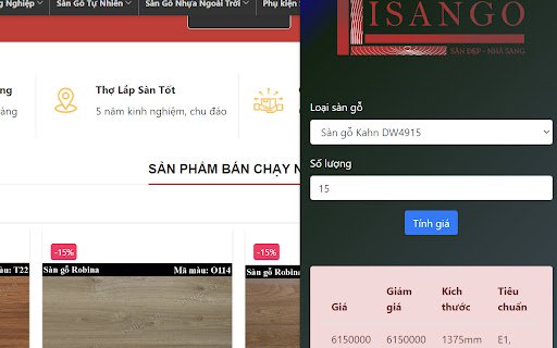 Tính giá sàn gỗ  from Chrome web store to be run with OffiDocs Chromium online