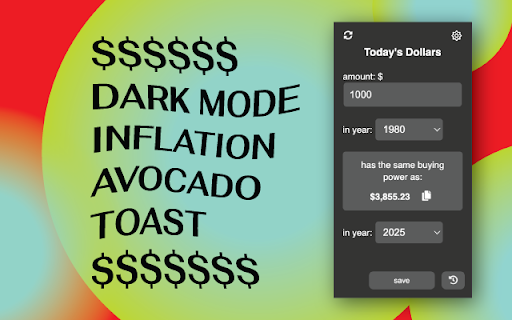 Todays Dollars Inflation Calculator  from Chrome web store to be run with OffiDocs Chromium online