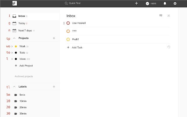Todoist Shortcuts (GMail / vim inspired)  from Chrome web store to be run with OffiDocs Chromium online
