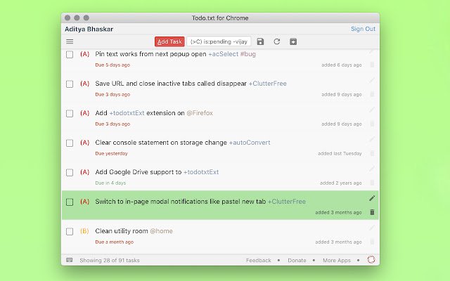 Chrome Web ストアからの Chrome シンプルなタスク管理用 Todo.txt を OffiDocs Chromium オンラインで実行する