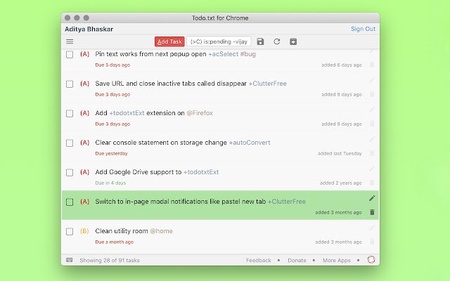 Todo.txt para sa Chrome simpleng pamamahala ng gawain mula sa Chrome web store na tatakbo sa OffiDocs Chromium online