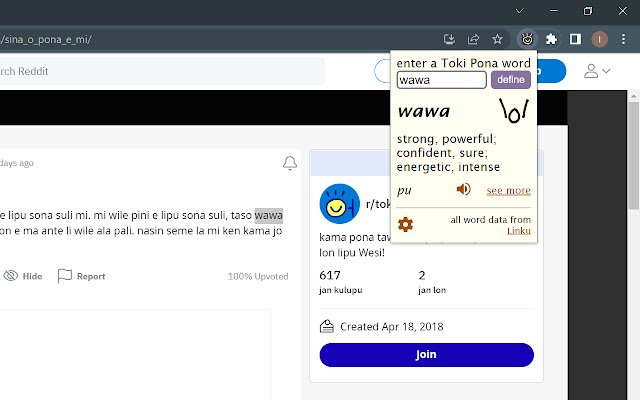 Toki Pona Dictionary de Chrome web store se ejecutará con OffiDocs Chromium en línea