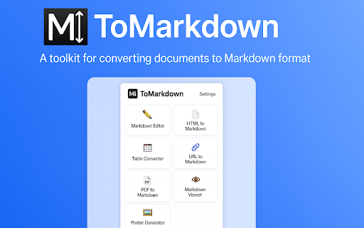 ToMarkdown from Chrome web store to be run with OffiDocs Chromium online ToMarkdown from Chrome web store to be run with OffiDocs Chromium online