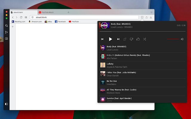 OffiDocs Chromium オンラインで実行する Chrome ウェブストアからの YouTube Music のツールバー コントロール