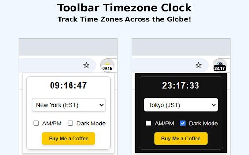 Toolbar Timezone Clock  from Chrome web store to be run with OffiDocs Chromium online