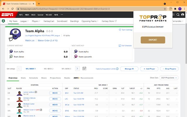 TopProp ESPN Chrome Extension mula sa Chrome web store na tatakbo sa OffiDocs Chromium online