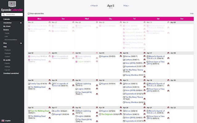 Collegamenti torrent per il calendario degli episodi dal negozio web di Chrome da eseguire con OffiDocs Chromium online