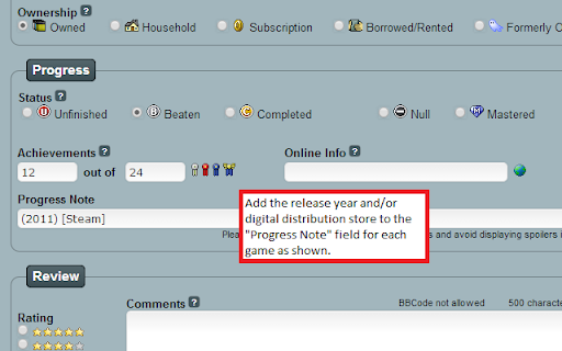 Tors Backloggery enhancements  from Chrome web store to be run with OffiDocs Chromium online