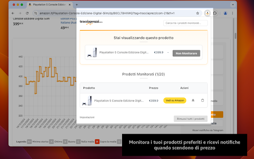 TracciaPrezzi Monitora prezzi online  from Chrome web store to be run with OffiDocs Chromium online