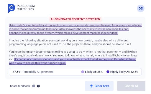 Trace GPT AI Detector by PlagiarismCheck.org  from Chrome web store to be run with OffiDocs Chromium online
