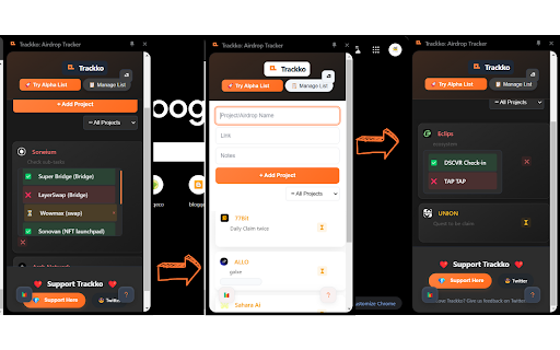 Trackko: Airdrop Tracker  from Chrome web store to be run with OffiDocs Chromium online