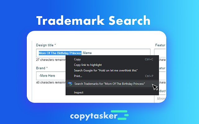 Trademark search Print on Demand Copytasker  from Chrome web store to be run with OffiDocs Chromium online