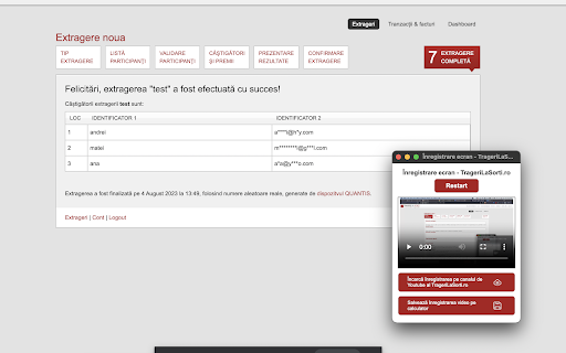 TrageriLaSorti.ro Screen Recorder  from Chrome web store to be run with OffiDocs Chromium online