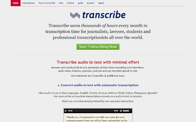 Transcribe: transcribe audio/interviews fast!  from Chrome web store to be run with OffiDocs Chromium online