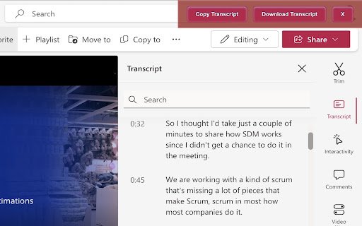 Transcript Extractor for Microsoft Stream  from Chrome web store to be run with OffiDocs Chromium online