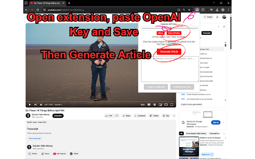Transcript to Article  from Chrome web store to be run with OffiDocs Chromium online